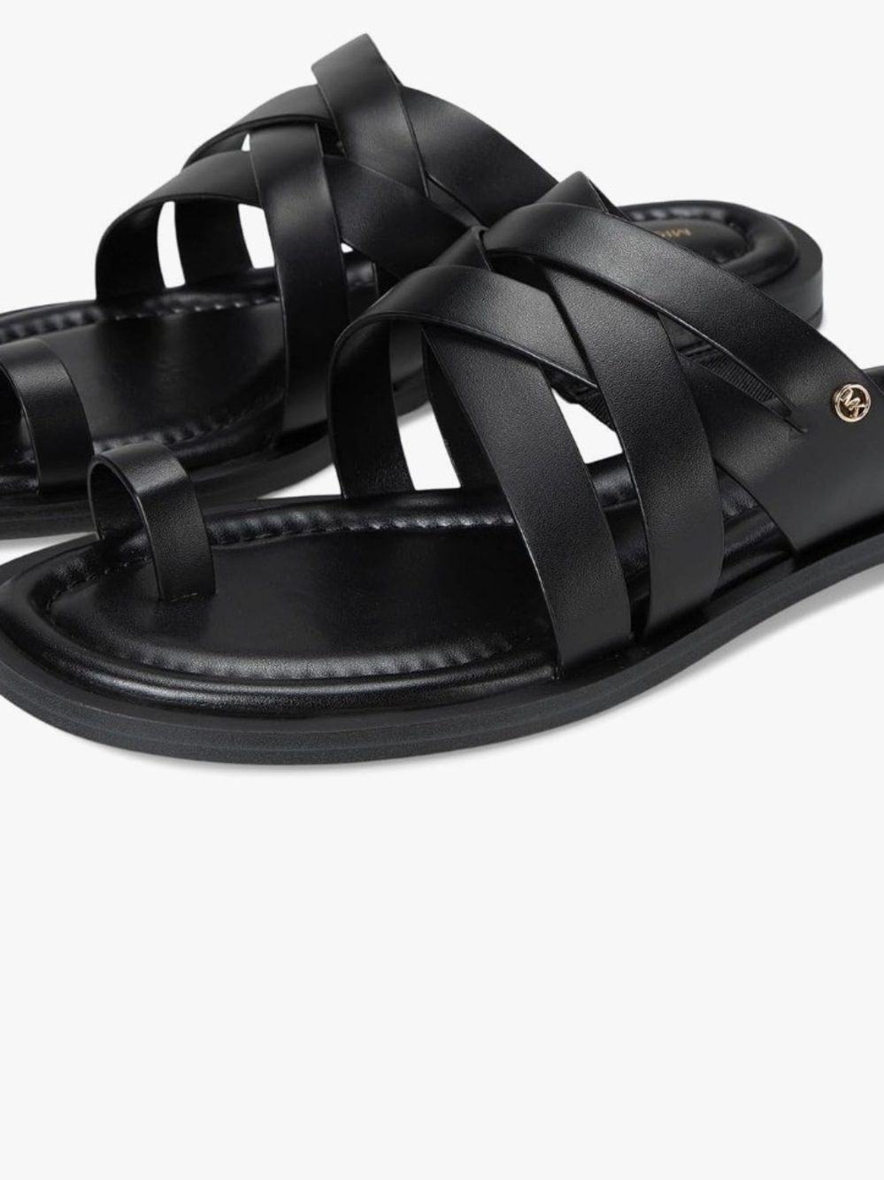 Michael Kors Black Leather Braided Strap Slide Sandals